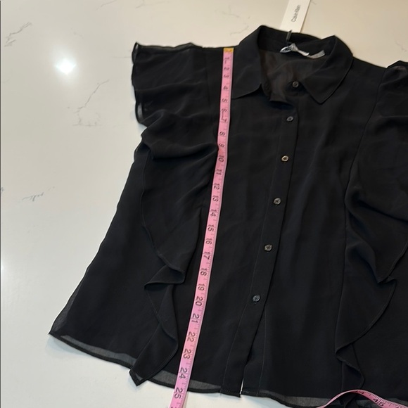 NWT Calvin  Klein Black Ruffled Notched Collar Blouse - Picture 3 of 10